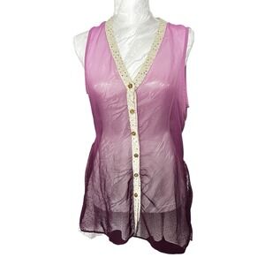 Sheer Ombre Shirt Sz L‎ Gathered Layered Polka Dot Lace Back Blouse Fairy Grunge